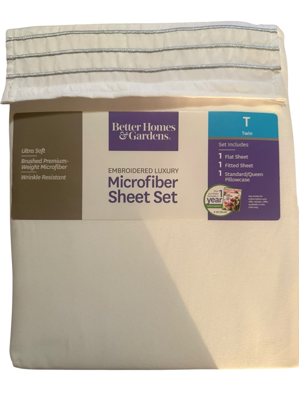 Better Homes And Gardens Twin Embroidered Luxury Microfiber Sheet Set - white